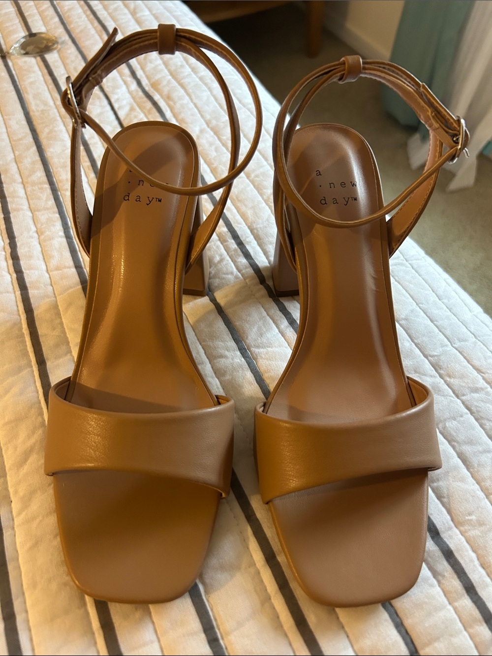 a new day Tan Block Heel Ankle Strap Sandals - New!